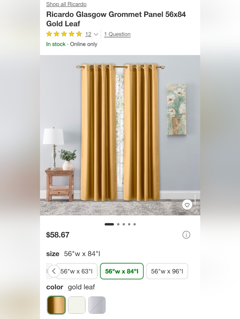 Ricardo Gold Leaf Grommet Panel Curtain - Gold